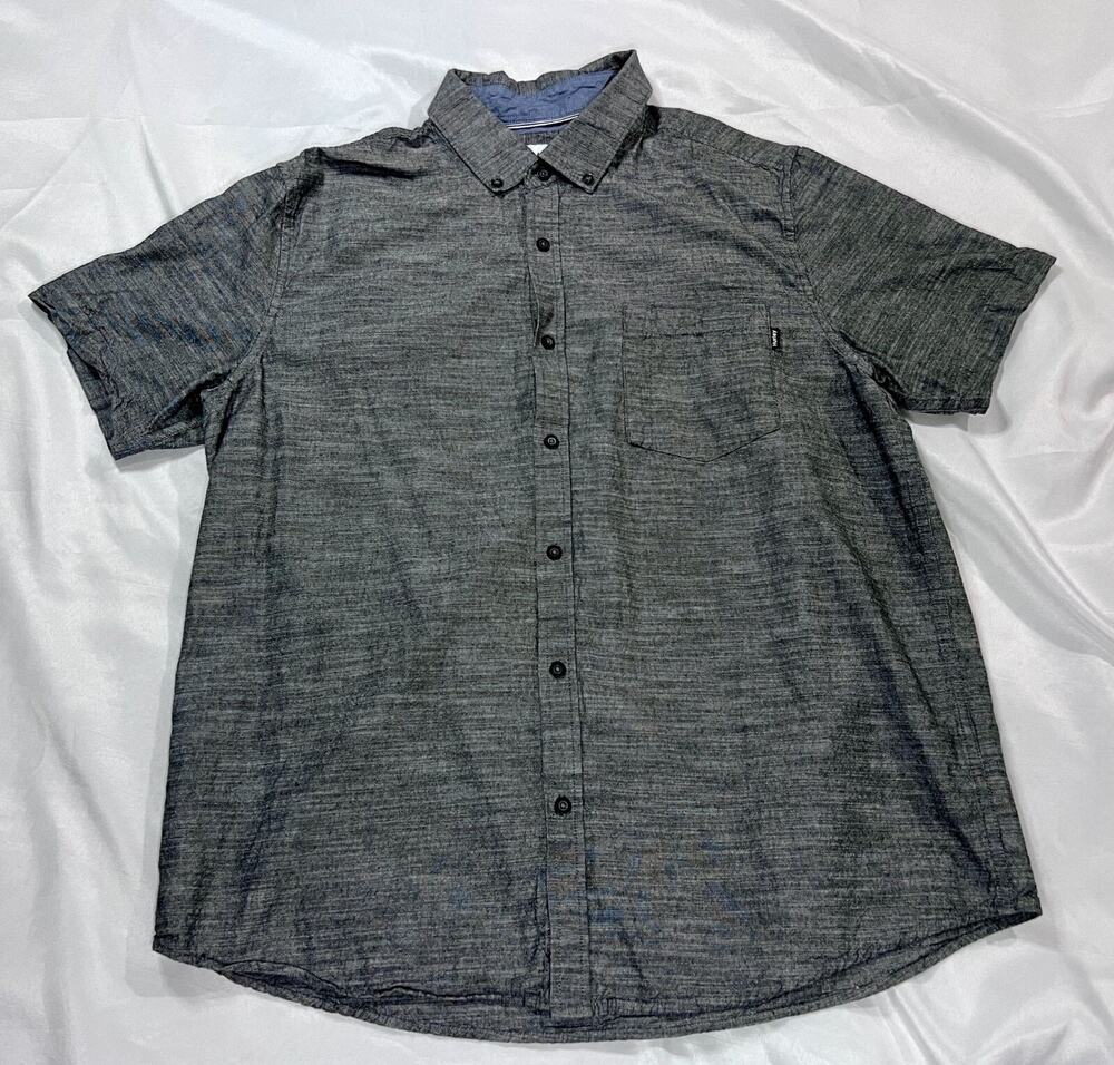 Hurley Casual Button-Up Short Sleeve Dark Grey Sz XL